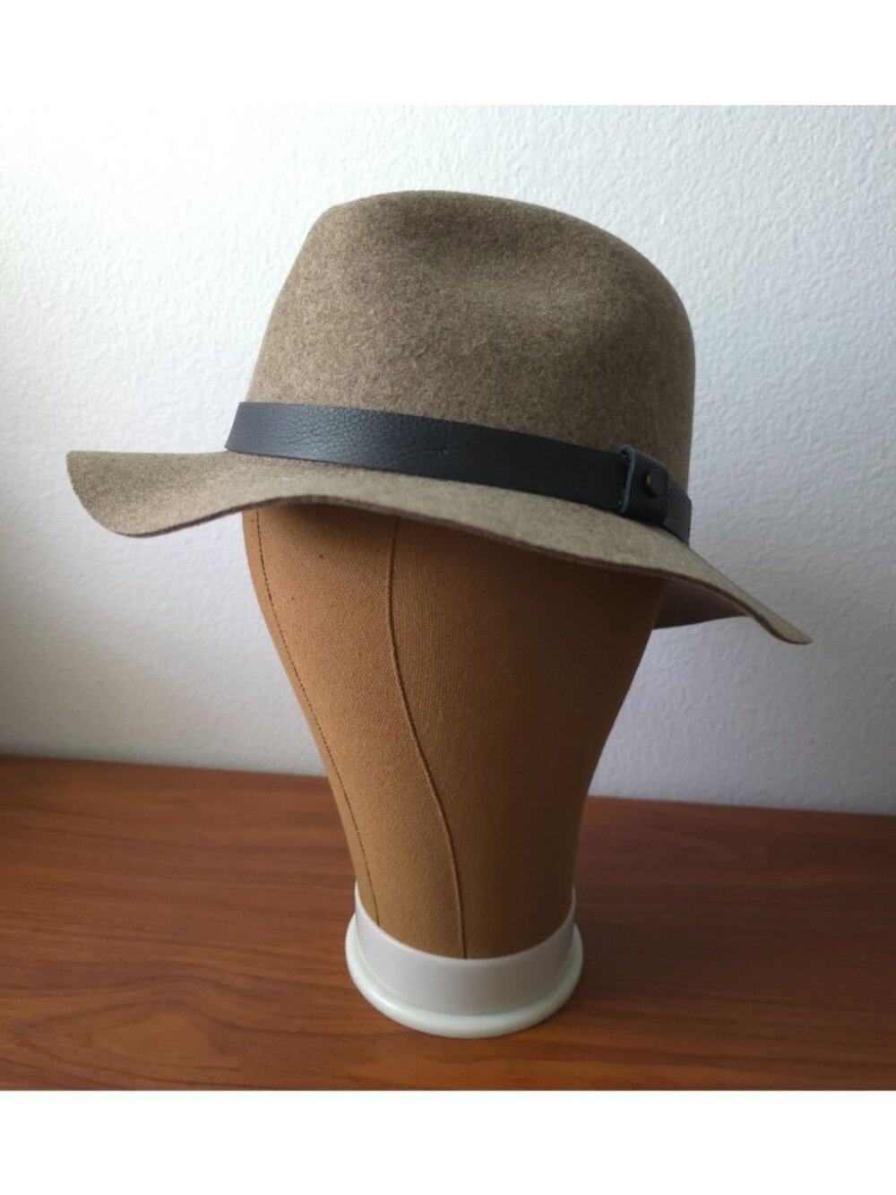 Rag & Bone Floppy Brim Fedora Hat Taupe Wool Felt w/ Leather Band Sz M (7-1/4)